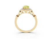 Fancy Yellow Pear Cut Diamond Halo Engagement Ring Set in Yellow gold with Twisted Band and Prong Setting