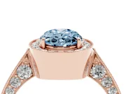 Fancy Blue Oval Cut Diamond Halo Engagement Ring Set in Rose gold with Accent Split Shank Band