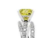 Fancy Yellow Princess Cut Diamond Solitaire Twist Band Ring Set in White gold with Pavé Setting and Prong Head