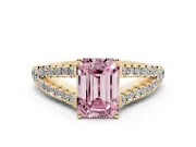 Emerald Cut Graduated Split Shank Engagement Ring Setting for a Fancy Pink Lab-Grown Diamond | Yellow Gold