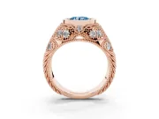 Fancy Blue Round Cut Diamond Bezel Ring Set in Rose gold with Milgrain Accent Band