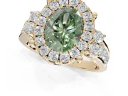 Oval Halo Engagement Ring Setting for a Fancy Green Lab-Grown Diamond | Side Clusters | Yellow Gold