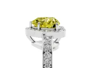 Fancy Yellow Heart Cut Diamond Halo Pavé Engagement Ring Set in Platinum with Bezel Setting