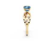 Fancy Blue Princess Cut Diamond Solitaire Ring Set in Yellow gold with Side Stones on Criss-Cross Band and Prong Setting