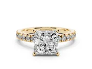 Princess Cut Pavé Solitaire Engagement Ring Setting | Scalloped Accent Row | Yellow Gold