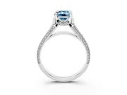 Fancy Blue Emerald Cut Diamond Pavé Split Shank Solitaire Ring Set in Silver with Prong Setting