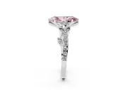 Fancy Pink Marquise Cut Diamond Solitaire Leaf-Inspired Ring Set in White gold with Pavé Band and Prong Setting