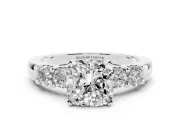 Cushion Cut Diamond Five-Stone Prong Set Engagement Ring Set in Silver with Channel Band