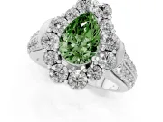 Fancy Green Pear Cut Diamond Halo Engagement Ring Set in Silver with Split Shank and Prong Setting