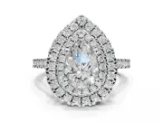 Pear-Shaped Double Halo Engagement Ring Setting | Pave Shoulders | Platinum