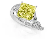 Fancy Yellow Princess Cut Diamond Solitaire Ring Set in Silver with Pavé Twist Band and Secure Prong Setting