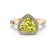 Fancy Yellow Heart Cut Diamond Halo Twisted Band Ring Set in Yellow gold with Prong Setting