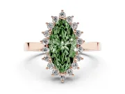 Fancy Green Marquise Cut Diamond Halo Ring Set in Rose gold with Round Halo and Smooth Solitaire Band