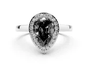 Fancy Black Pear Cut Diamond Halo Ring Set in Silver with Solitaire Band and Prong Setting