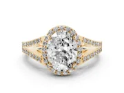 Oval Halo Engagement Ring Setting | V-Split Pavé Band | Yellow Gold