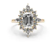 Emerald Cut Cluster Halo Engagement Ring Setting | Yellow Gold