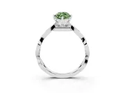 Fancy Green Marquise Cut Diamond Twist Band Solitaire Ring Set in White gold with Leaf Prong Setting and Accent Stones
