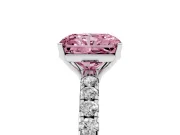 Radiant Cut Pave Engagement Ring Setting for a Fancy Pink Lab-Grown Diamond | Shared Prong Band | Sterling Silver