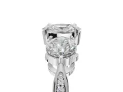 Cushion Cut Three Stone Engagement Ring Setting | Tapered Pave Band | Sterling Silver