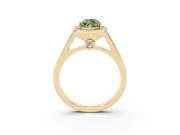 Fancy Green Marquise Cut Diamond Halo Solitaire Ring Set in Yellow gold with Pavé Band and Bezel Setting