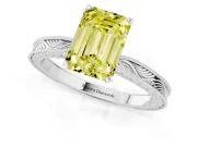 Emerald Cut Engraved Engagement Ring Setting for a Fancy Yellow Lab-Grown Diamond | Platinum