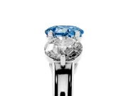 Round Three Stone Engagement Ring Setting for a Fancy Blue Lab-Grown Diamond | Large Round Side Stones | Platinum