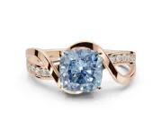 Cushion Cut Bypass Solitaire Engagement Ring Setting for a Fancy Blue Lab-Grown Diamond | Pavé Strands | Rose Gold