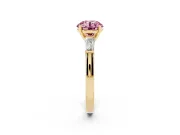 Round Three Stone Engagement Ring Setting for a Fancy Pink Lab-Grown Diamond | Tapered Baguettes | Yellow Gold