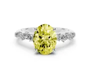 Fancy Yellow Oval Cut Diamond Solitaire Vine Band Ring Set in Silver with Round Accents and Prong Setting