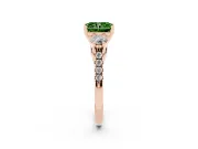 Fancy Green Three-Stone Radiant Cut Diamond Pavé Band Ring Set in Rose gold with Prong-Set Trio