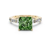 Princess Cut Baguette Side Stone Engagement Ring Setting for a Fancy Green Lab-Grown Diamond | Yellow Gold