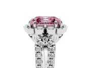 Asscher Cut Floral Halo Engagement Ring Setting for a Fancy Pink Lab-Grown Diamond | Pavé Split Shank | Sterling Silver