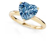 Heart-Shaped Hidden Halo Engagement Ring Setting for a Fancy Blue Lab-Grown Diamond | Plain Band | Yellow Gold