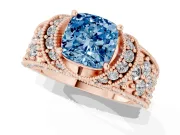 Cushion Cut Vintage Pave Engagement Ring Setting for a Fancy Blue Lab-Grown Diamond | Milgrain Edges | Rose Gold