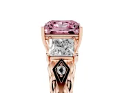 Fancy Pink Princess Cut Diamond Three-Stone Ring Set in Rose gold with Braided Band