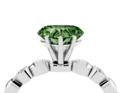 Fancy Green Heart Cut Diamond Solitaire Ring Set in Silver with Bezel-Set Accents on Beaded Band and Prong Setting