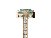 Princess Cut Vintage Cathedral Engagement Ring Setting for a Fancy Green Lab-Grown Diamond | Carved Band | Yellow Gold