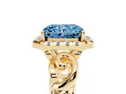 Radiant Cut Filigree Halo Engagement Ring Setting for a Fancy Blue Lab-Grown Diamond | Yellow Gold