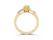 Pear-Shaped Three-Stone Engagement Ring Setting for a Fancy Yellow Lab-Grown Diamond | Tapered Baguettes | Yellow Gold