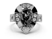 Fancy Black Pear Cut Diamond Milgrain Halo Ring Set in White gold with Split Shank