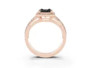 Asscher Cut Halo Engagement Ring Setting for a Black Center | Two-Row Pavé Split Shank | Rose Gold