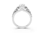 Oval Cut Diamond Solitaire Ring Set in Platinum with Pavé-Set Band and Prong Setting