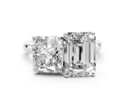 Radiant Cut and Emerald Cut Toi Moi Ring Set in Silver with Prong Setting