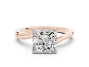 Princess Cut Bypass Solitaire Engagement Ring Setting | Plain Polished Band | Rose Gold