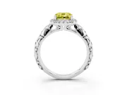 Cushion Cut Leaf Halo Engagement Ring Setting for a Fancy Yellow Lab-Grown Diamond | Bezel Accents | Platinum