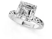 Asscher Cut Diamond Solitaire Ring Set in Silver with Milgrain and Black Enamel X Pattern Band