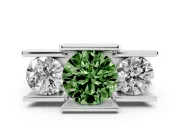 Fancy Green Round Cut Diamond Three-Stone Channel Set Ring Set in Platinum with Smooth Polished Band