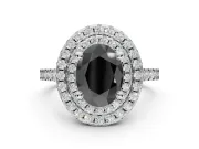 Fancy Black Oval Lab-Grown Diamond Double Halo Statement Ring Set in White Gold with Pavé Band
