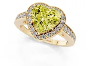 Fancy Yellow Heart Cut Diamond Halo Pavé Engagement Ring Set in Yellow gold with Bezel Setting