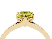 Fancy Yellow Emerald Cut Diamond Solitaire Ring Set in Yellow gold with Polished Tapered Band and Prong Setting